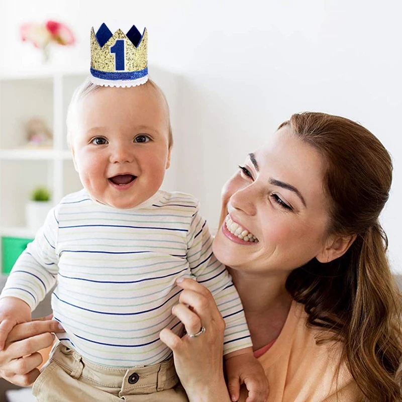 Feliz aniversário festa coroa chapéu número 1 coroa um bandana chapéu 1st crianças menino menina chá de fraldas festa de aniversário decoração