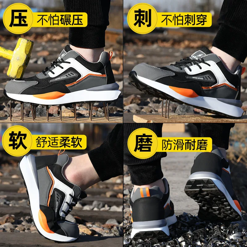 Fashion Men Sports Shoes Stab-proof Mens Safety Shoes Wear-resistant Non-slip Male Construction Anti-smash Steel-toed Shoe Tenis