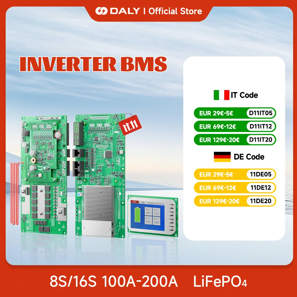 Daly 스마트 인버터 BMS LiFePo4 8S 16S 24V 48V 100A 1A 액티브 밸런서 BMS 제품군 에너지 저장 장치 (Growatt Deye Pylon 인버터용)