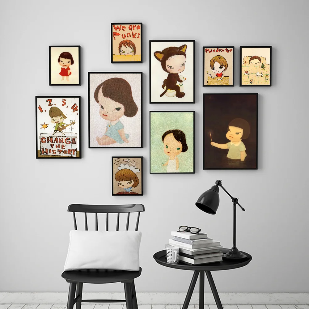 Yoshitomo Nara Artworks Art Vintage Posters Sticky Retro Kraft Paper Sticker DIY Room Bar Cafe Stickers Wall Painting