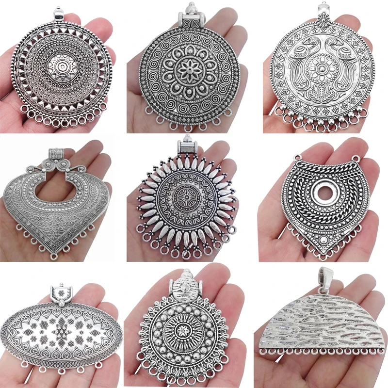 

ZXZ 2pcs Tibetan Silver Large Tribal Bohemia Boho Round Flower Connectors Charms Pendants for Necklace Jewelry Making Findings