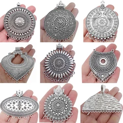 ZXZ 2pcs Tibetan Silver Large Tribal Bohemia Boho Round Flower Connectors Charms Pendants for Necklace Jewelry Making Findings