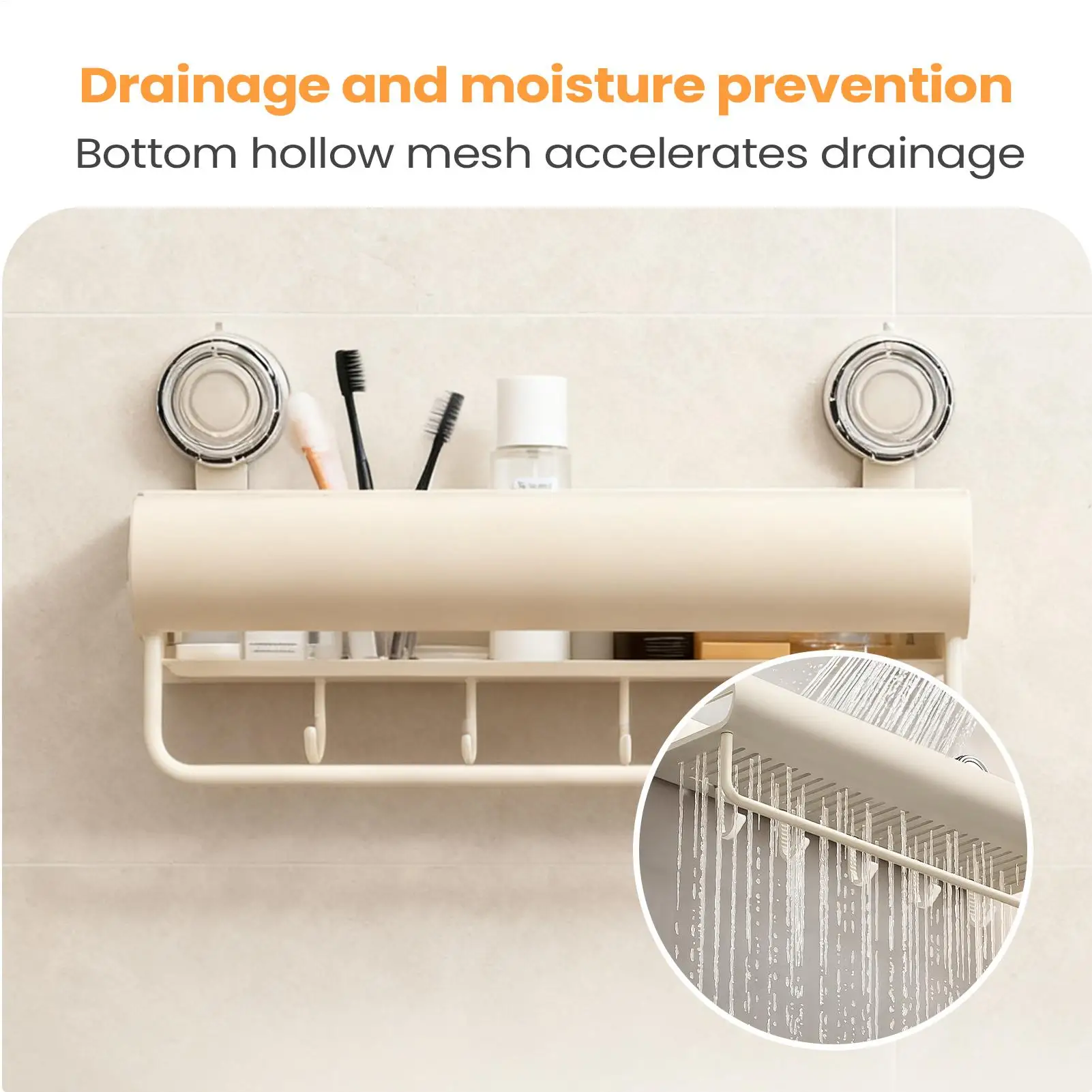 أرفف للاستحمام بدون حفر مع خطافات شريط المناشف، رفوف الدش الحديثة، منظم الحمام لصابون اللوف والشامبو وغسول الجسم #5