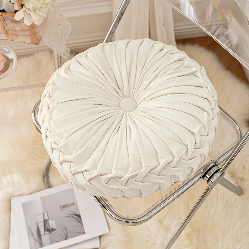 قطعة واحدة من وسادة على شكل يقطين، وسادة مخملية بلون نقي، مناسبة لغرفة المعيشة، شكل دائري، وسادة نافذة داخلية