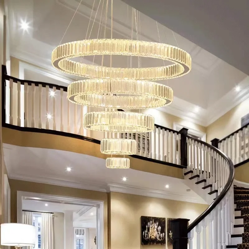 Attic chandelier living room simple modern light luxury crystal chandelier villa adjustable stairs hotel lobby