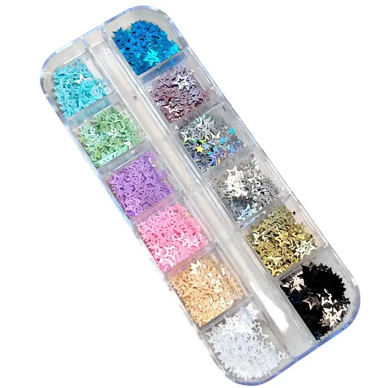 1 Set DIY Manicure Accessories Mixed Color Star Nail Glitter Laser Holographic Sequins Non Toxic For Kids Adults