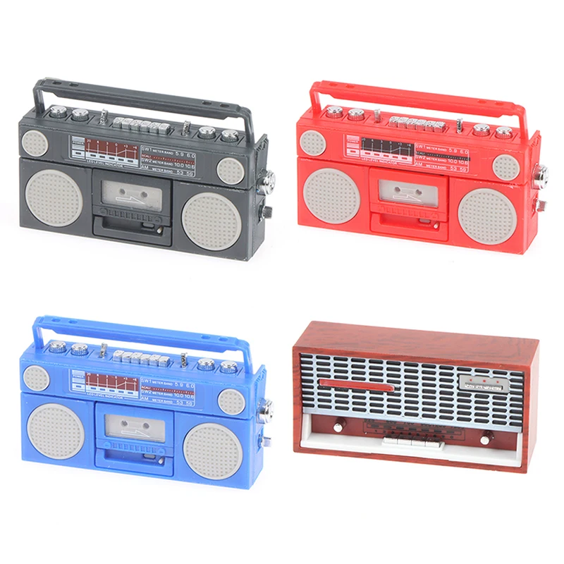 1:12 Scale Dollhouse Mini Vintage Radio Tape Recorder Model Simulation Player Mini Furniture Scene Decoration