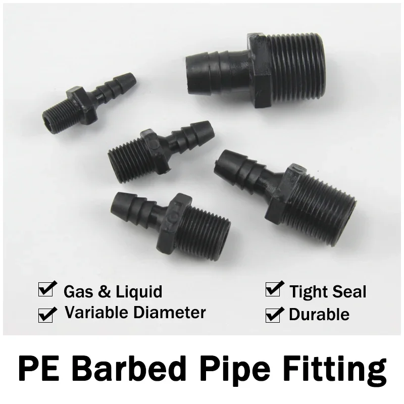 

PE Male Hose Fittings Barb Tail Connector NPT 1/8"~3/4" High-Quality Soft Water Pipe ConnectorFitting Irrigation Parts