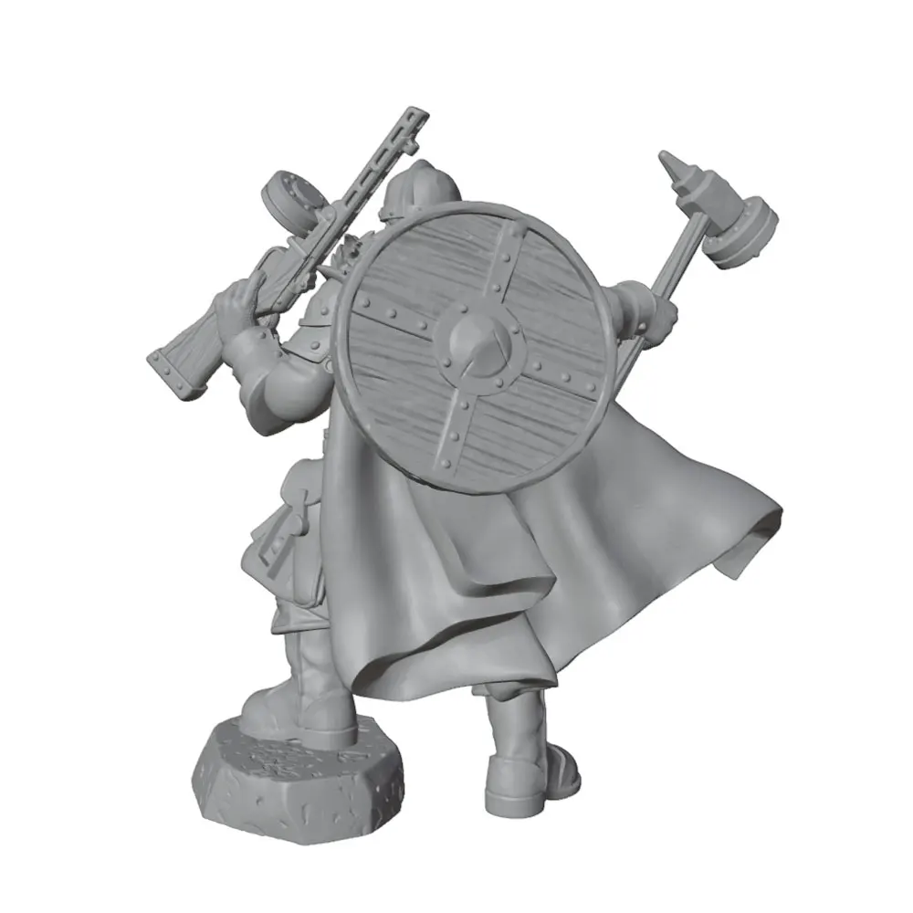 1/24 Steam Punk Dust World style hammer-wielding and rifle-wielding warrior resin model set, 3D printed model in gray, uncolored