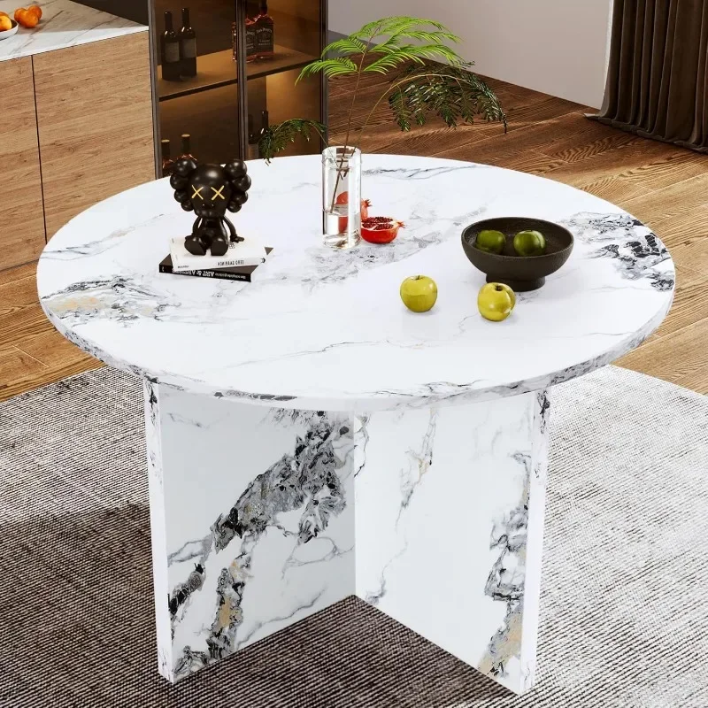 

NicBex Round Dining Table, Modern Kitchen Faux Marble Small Dinner Table Kitchen Dinning Table for Cafe Restaurant Wine Bar Home