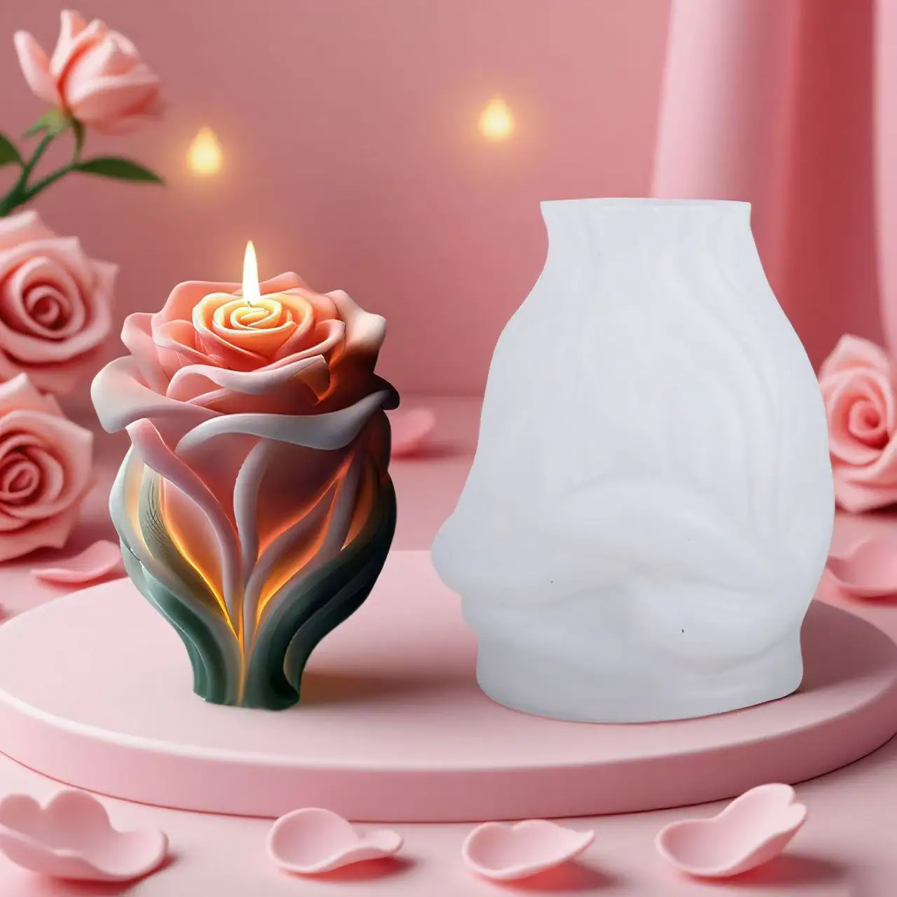 3D Embossed Sunflower Candle Silicone Mold Rose Flower Pillar Aesthetic Art Beeswax Soy Candle Mold DIY Aromatherapy