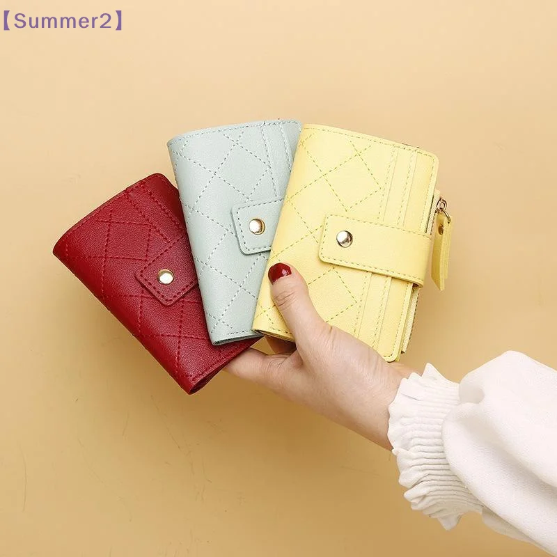 【Xia2】1Pcs Japan And South Korea Small Fresh PU Simple Folding Multi-slot Card Bag Autumn And Winter New Women's Short Wallet{S}
