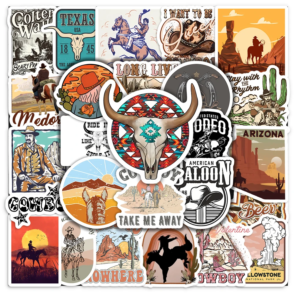 Western Cowboys Sticker Texas DIY Kids Toy Gift Decorative Decal for Scrapbook Laptop Phone Luggage Bottles Waterproof