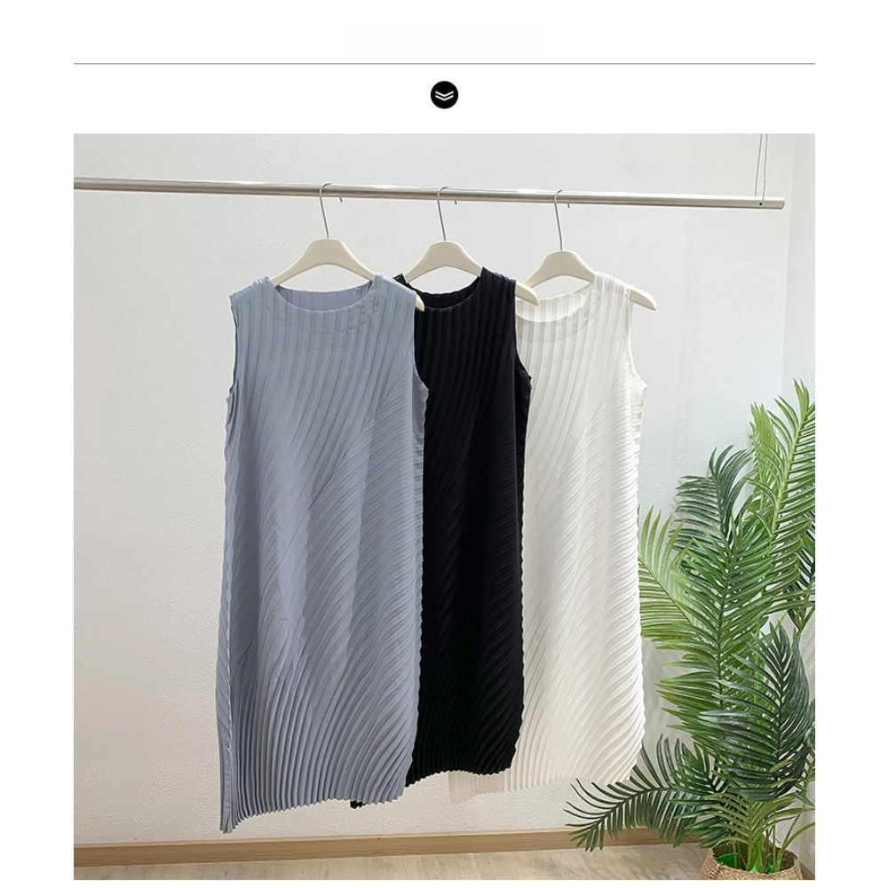 

Miyake Pleated Irregular Dress 2025 Summer Solid Colour Premium Fold Irregular Tank Dresses Minimalist Comfort Pleats Skirt