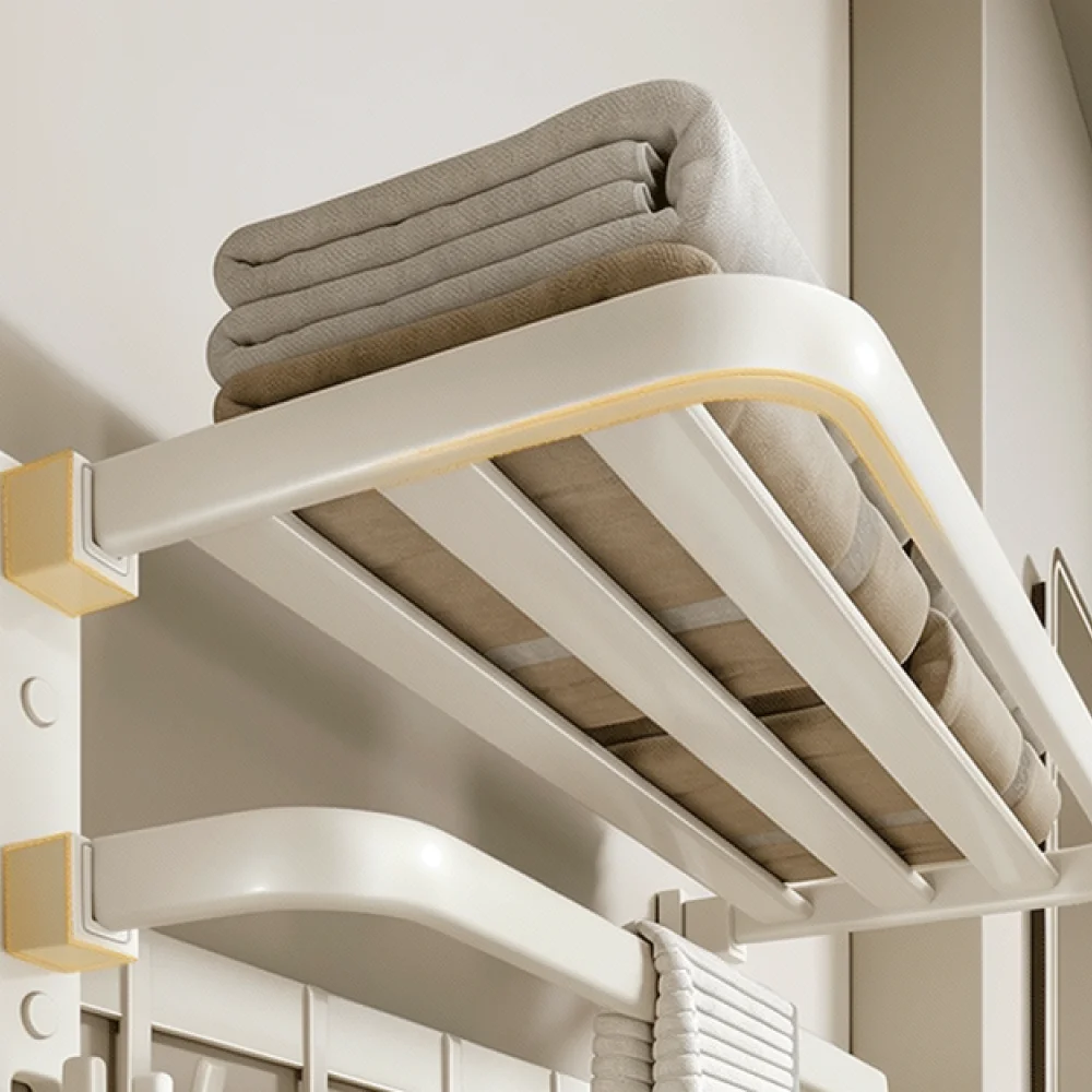 Cream Style Bathroom Towel Shelf Foldable Wall Storage Organizer Space Aluminum Rack Punch Free Hanging Holder