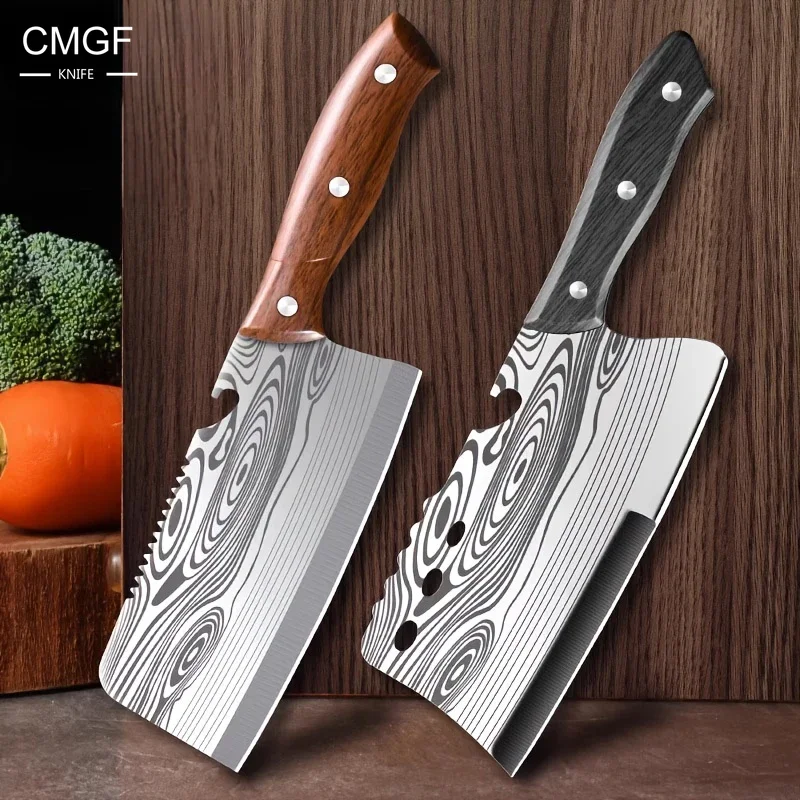 CMGF Damascus Pattern Kitchen Knife Stainless Steel Quick Meat Cleaver Household Kitchen Sharp Chopping Bone Knife