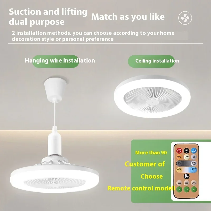 

2-in-1 Three-speed Mode LED Fan Light LED Lamp Bead E27 Screw Fan With Remote Control Wall Control Bedroom Smart Ceiling Fan