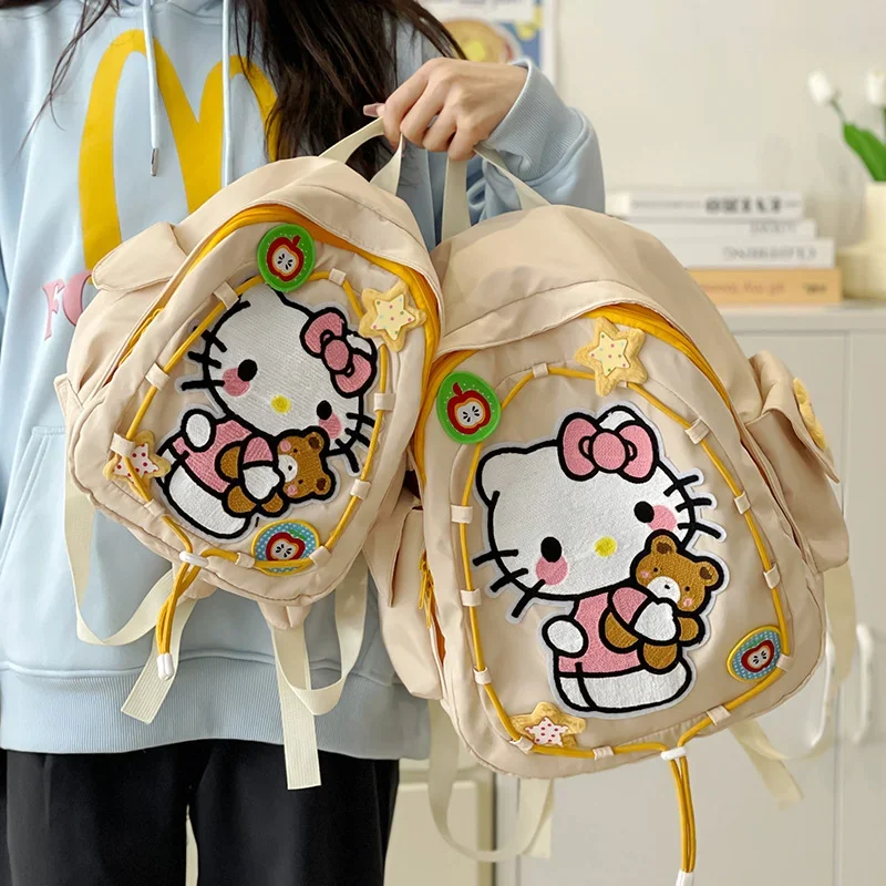 Sanrio tas punggung kapasitas besar, tas ransel kapasitas besar ringan, gambar kartun lucu, tas sekolah pelajar, Hello Kitty, baru