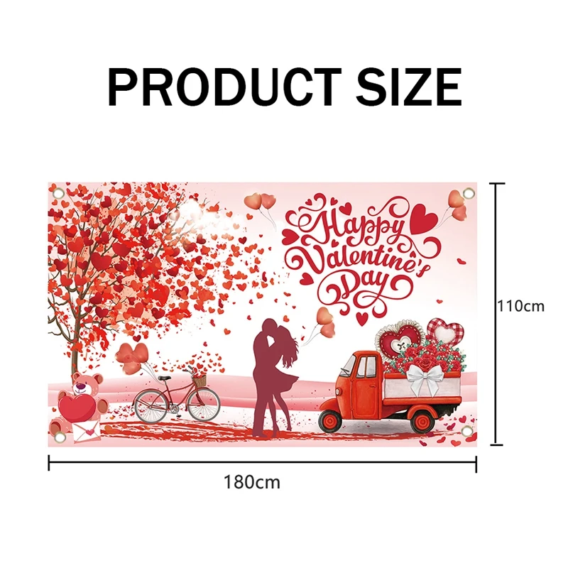 زينة حفلات قلب حب ، لافتة عيد الحب السعيد ، أحمر ، 71 × خلفية اليوم "، قطعة واحدة