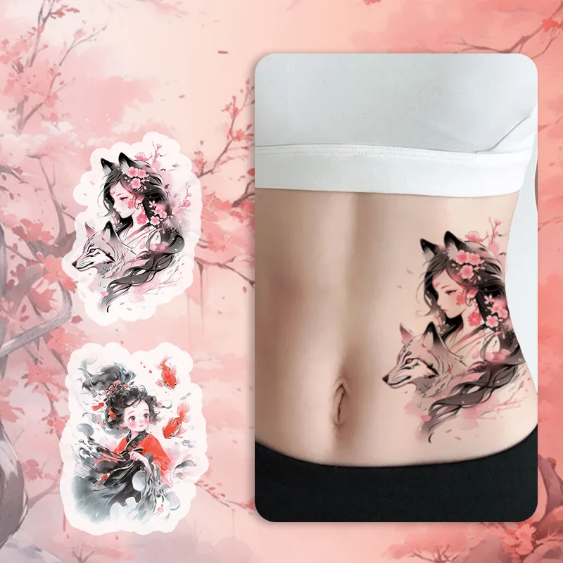 

Ancient Style Koi Colorful Tattoo Stickers Waterproof Elegant Pattern Arm Collarbone Waist Decor For Women