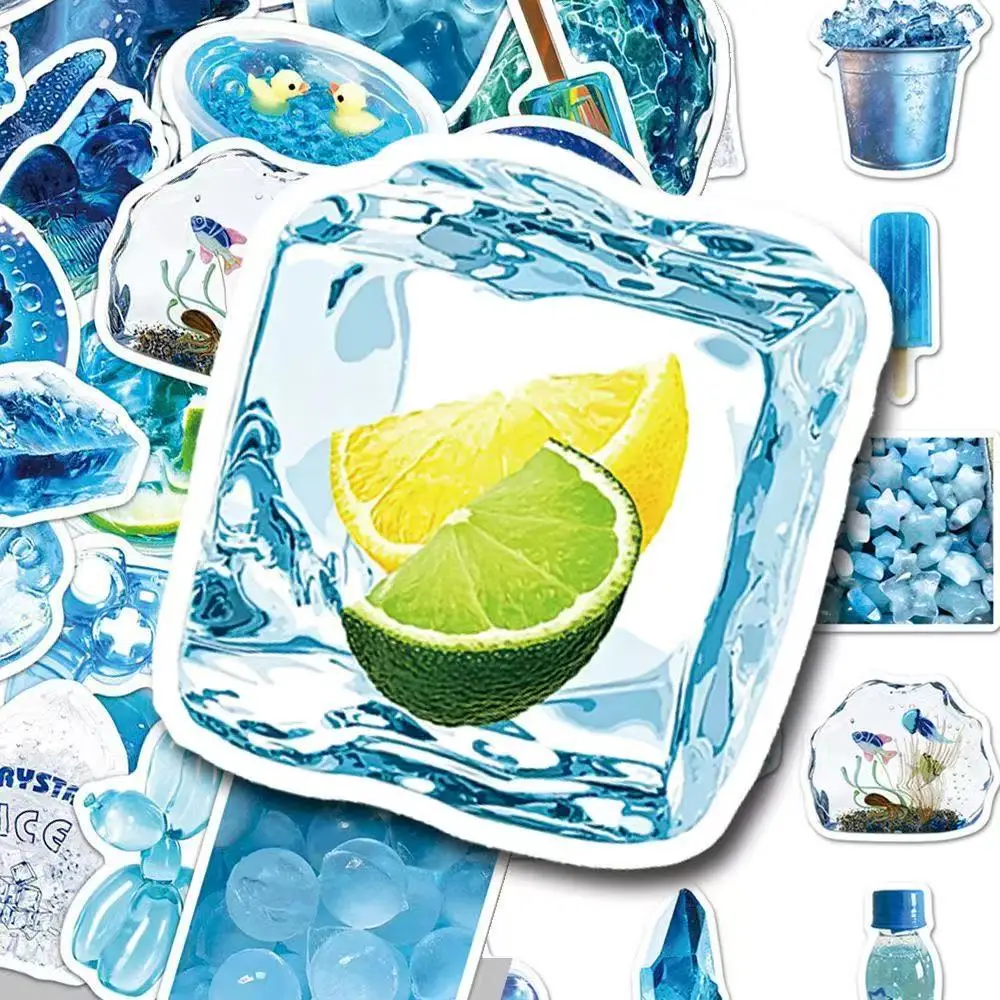 10/30/50pcs INS Blue Crystal Ice Cube Stickers Cool Summer Meme Decals Waterproof DIY Notebook Stationery Decorative Stickers