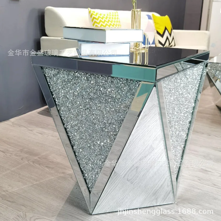 Mirrored Furniture Silver Coffee Table with Broken Diamond Decoration Living Room Coffee Table