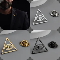 Wisdom Eye Triangle Gold Plated Badge, Suit Lapel Pin Black Silver Stainless Steel, Men's Collar Brooch, Halloween Gift
