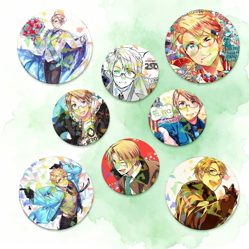 America Hetalia Badges Round Laser Badge Brooch Backpack Accessories