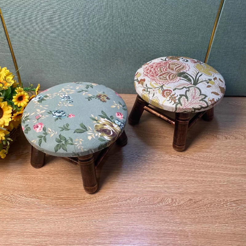 

Stylish Ottoman Pouf Footstool for Living Room: Kids-Friendly Round Stool, High-Density Foam Cushion, Solid Wood Frame Seat