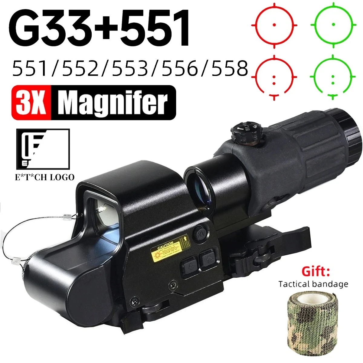 EOCH G33 mira holográfica abatible con lupa 3x para rifle caza - imagen 3