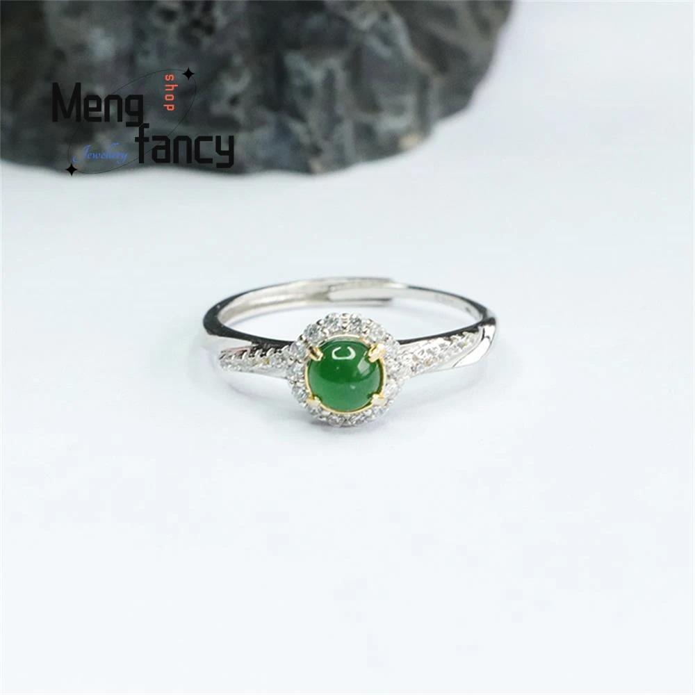 S925 Silber eingelegt natürlichen Jadeit Eis Typ kaiserlichen grünen Fingerring exquisite elegante einfache hochwertige Mode edlen Schmuck