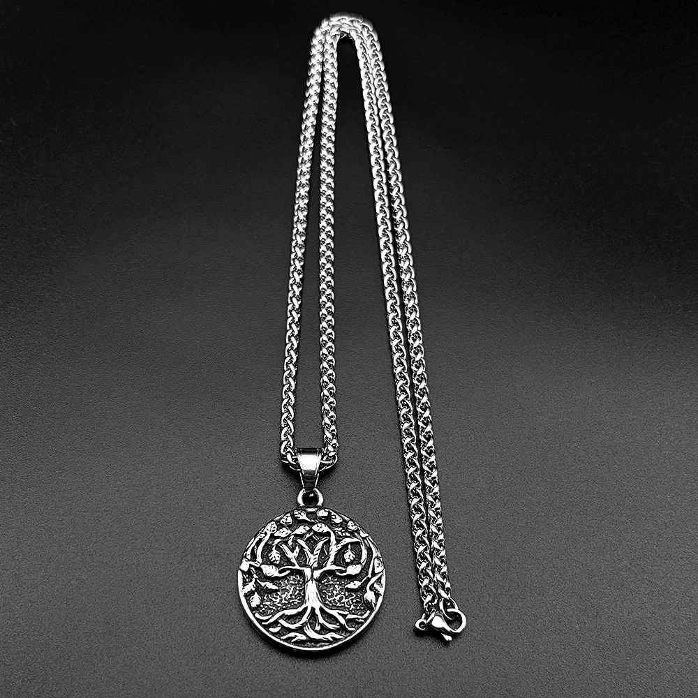 Baum des Lebens Dunkle Kette für Damen und Herren Edelstahl Schwarz Glaubensamulett Punk Natur Anhänger Halskette Schmuck Accessoire – Detail 8