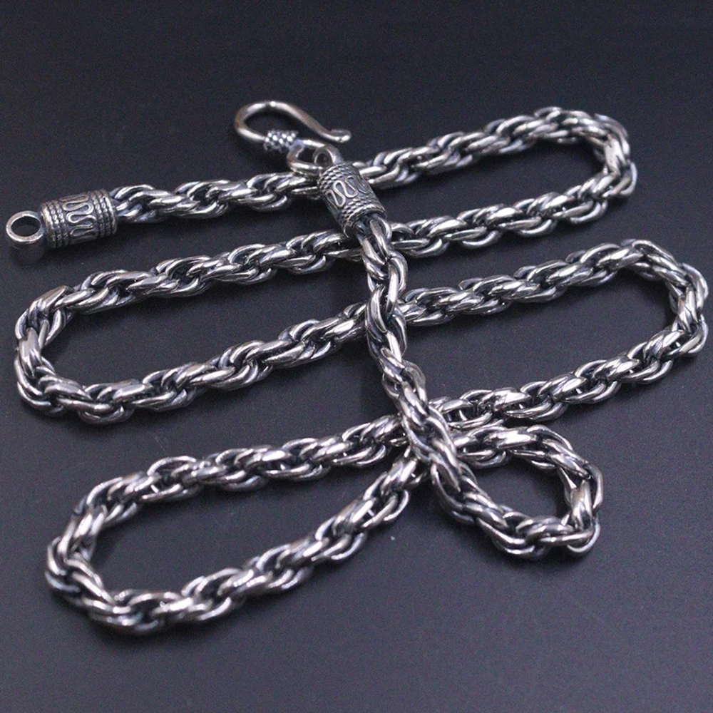 Authentic Pure S925 Sterling Silver Necklace 4.8mmW Twist Rope Chain 42-43g 20inch