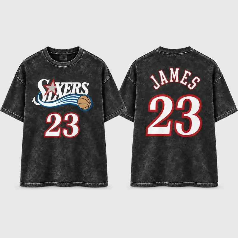 Unisex Vintage Basketball Graphic T-Shirt, Oversized Washed Tee with Number 23, Retro Sports Streetwear Shirt