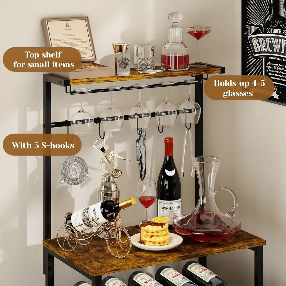 x-cosrack Barschrank für Likör und Gläser, Weinregal, freistehender Boden für kleine Räume, 3-stufige Lagerregale, industriell