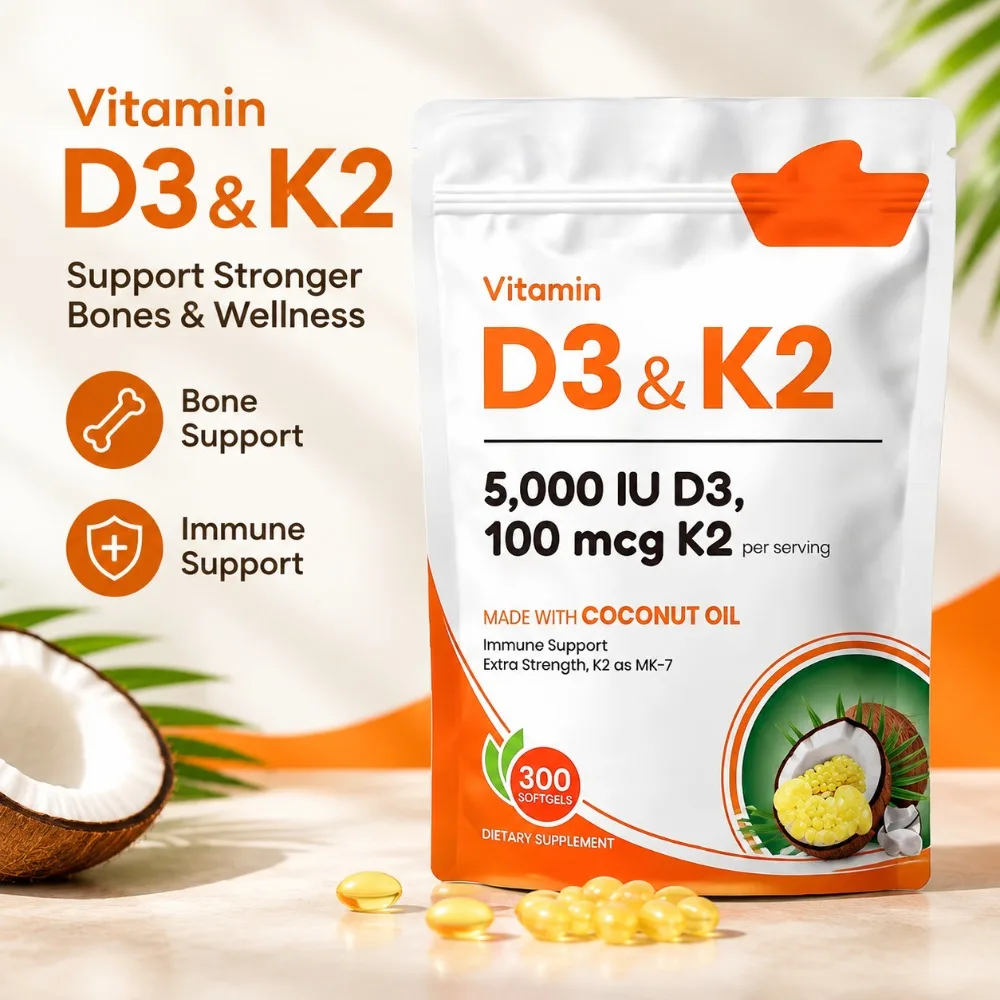Vitamin Vitamin D3 K2 Softgels 5000 IU with MK7 & Coconut Oil for Bone, Muscle, Heart & Calcium Absorption Support, Gluten Free 300ct - Aliexpress Deal