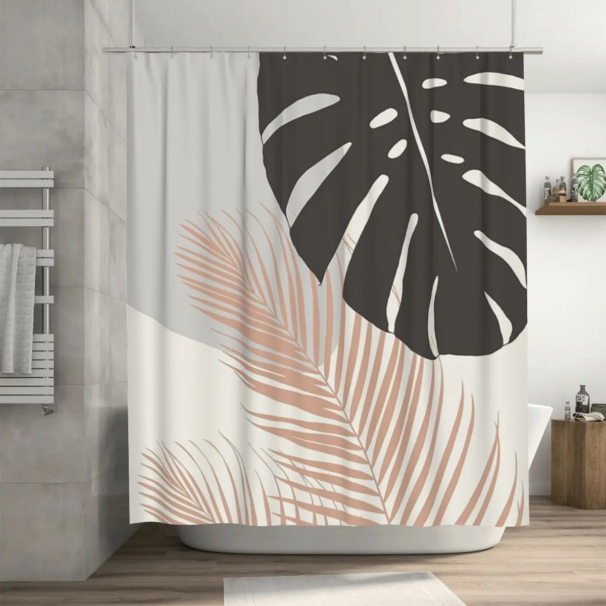 

Водонепроницаемая шторка для душа Minimal Monstera Palm Finesse из полиэстера с крючками