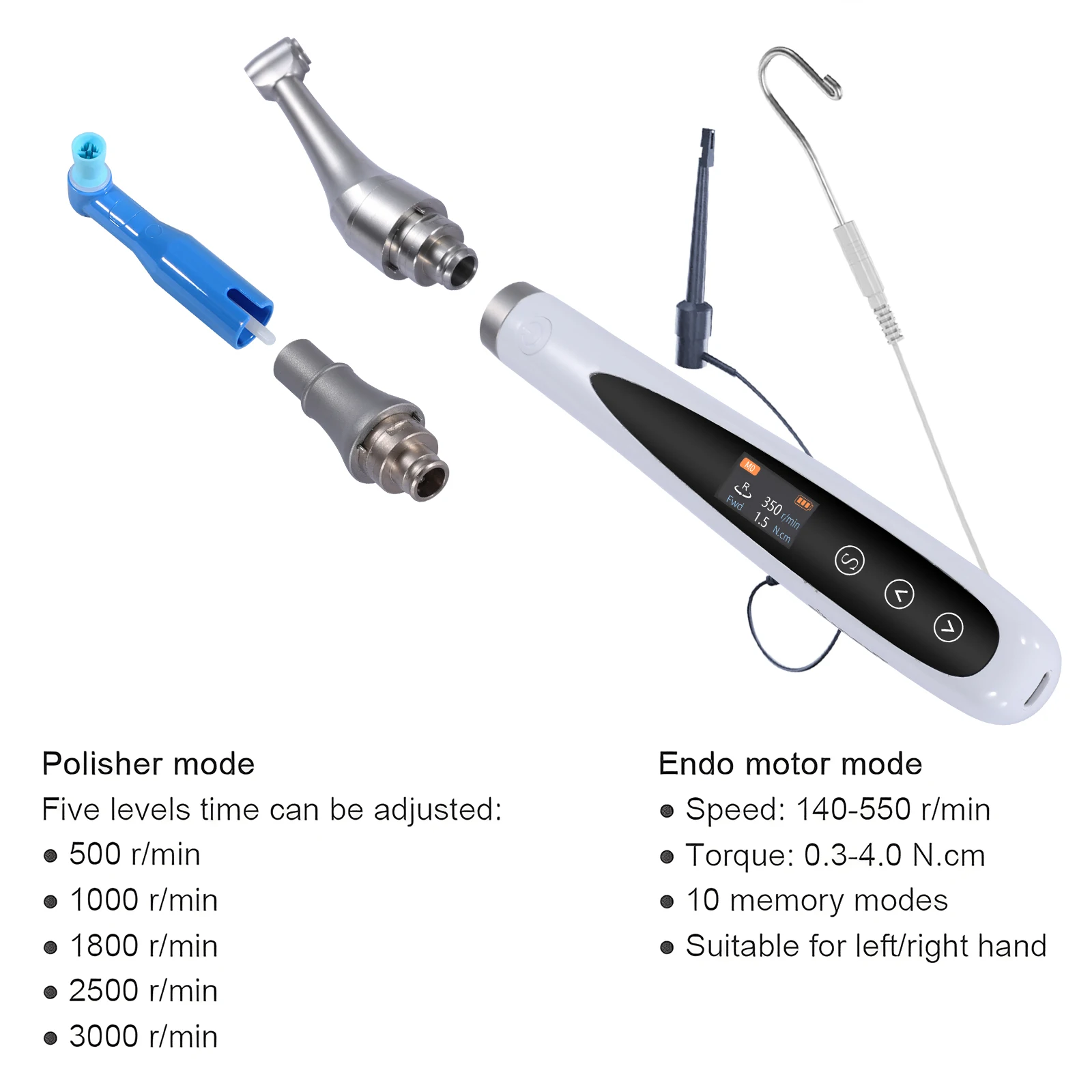 Dental Brushless 3 in 1 Endo Motor Built-in Apex Locator Cordless Polishing 16:1 Contra Angle Multifunction Dentist Tools