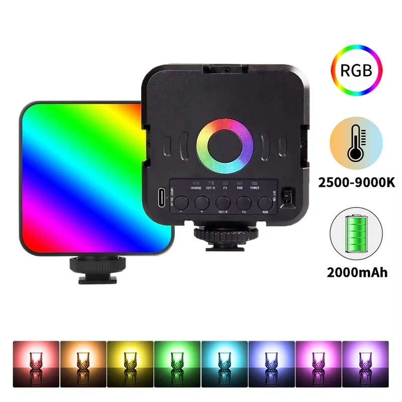 Portable Mini RGB Video Light Photography 6500K LED Fill Lamp Dimmable Hot Shoe Mount Adapter For Canon/Nikon/Sony DSLR Camera