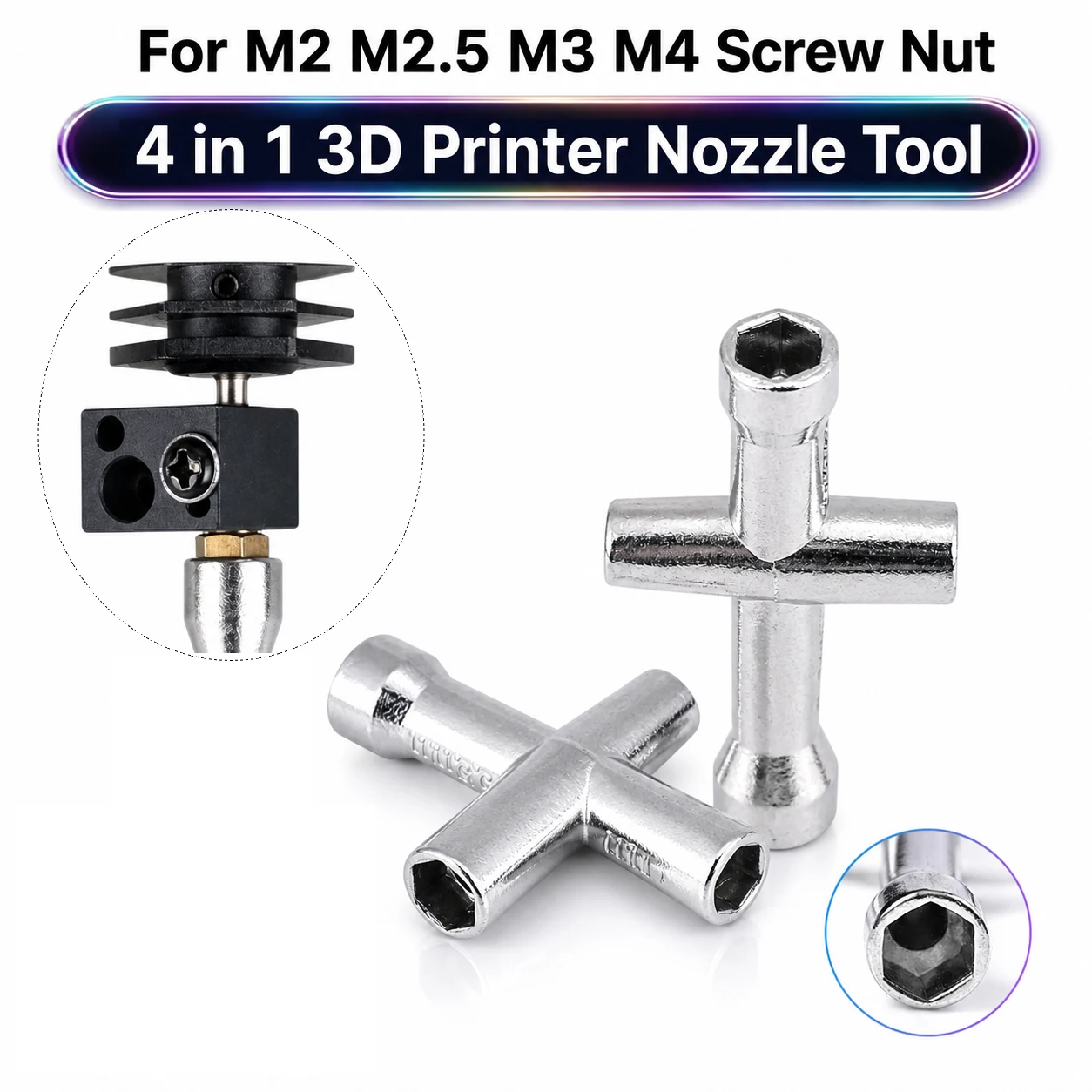 For E3D V5 V6 Bambu Lab X1 P1 A1 MK8 4 in 1 Nozzle Wrench Tool M2 M2.5 M3 M4 Hex Cross 3D Printer Parts