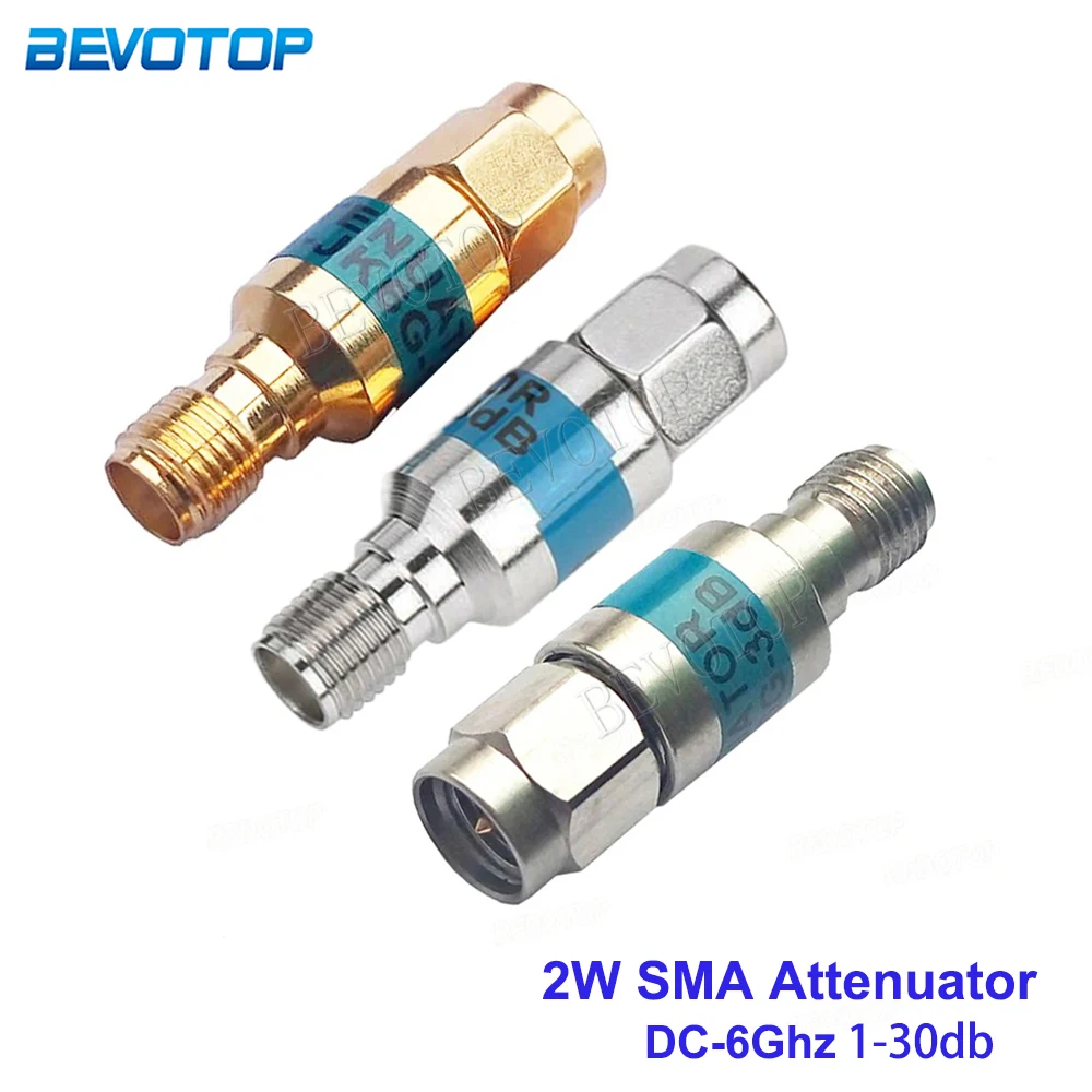 1Pcs 2W DC-6GHz 1~30db 50Ohm RF Attenuator SMA Male to SMA Female Coaxial Fixed Connectors 304 Stainless Steel/Gold/Nikel plated