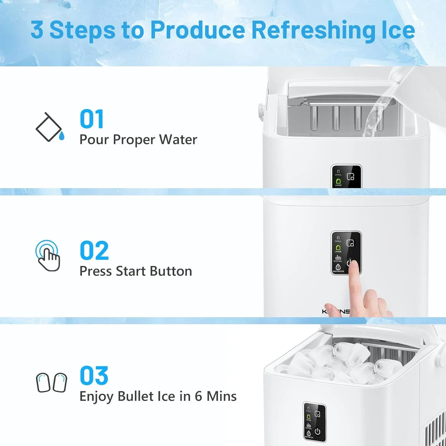 Efficiente macchina per la produzione di ghiaccio da banco che produce 0,5 libbre/24 ore, 8 cubetti di ghiaccio pronti all'uso in soli 6 minuti, portatile autopulente