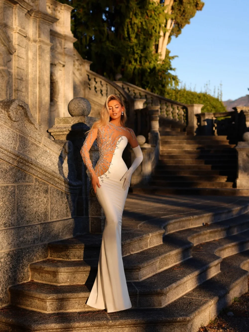 Silver Crystal Satin Sheath Long Wedding Dress Without Gloves Chic Stunning Bridal Gown 2026 New Customized Dresses For Bride