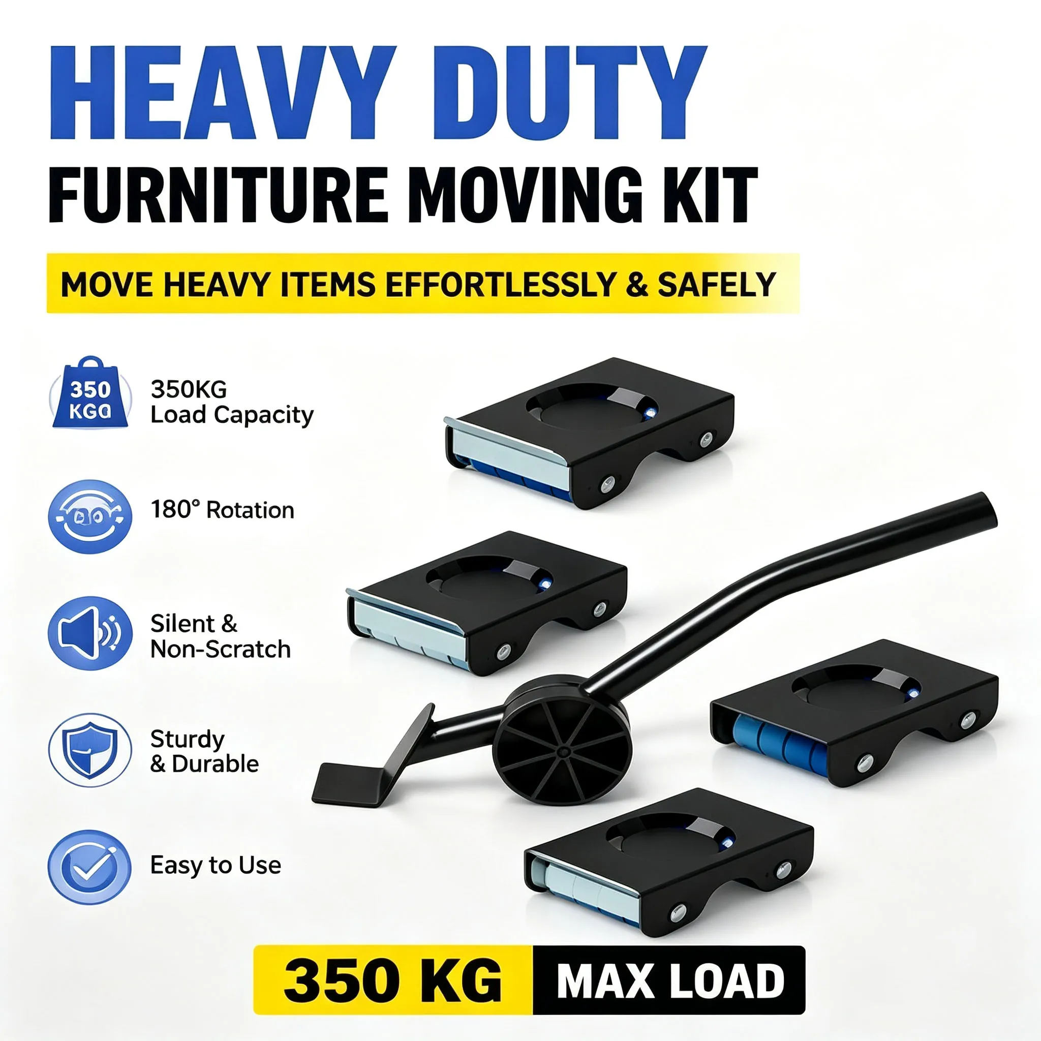 Household Heavy Item Moving Roller Silent Non-Scratch Wheels 180° Swivel Furniture Mover Kit for Washing Machine Easy Transport