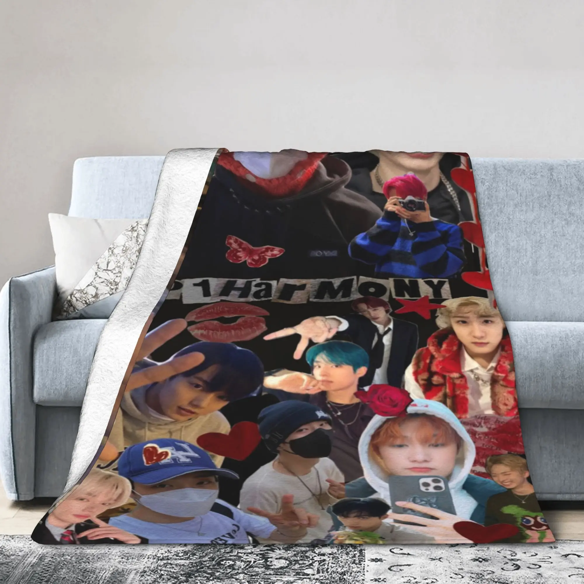 New Arrival DUH! P1Harmony Kpop Music Album Blanket Ultra-Soft Fleece  Relax Throw Blankets Machine Washable