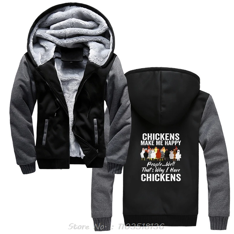 Men's Hoodie Chickens Make Me Happy People Well That's Why I Have Chickens Cartoon Hoody Graphic Oversized Women Winter Coats