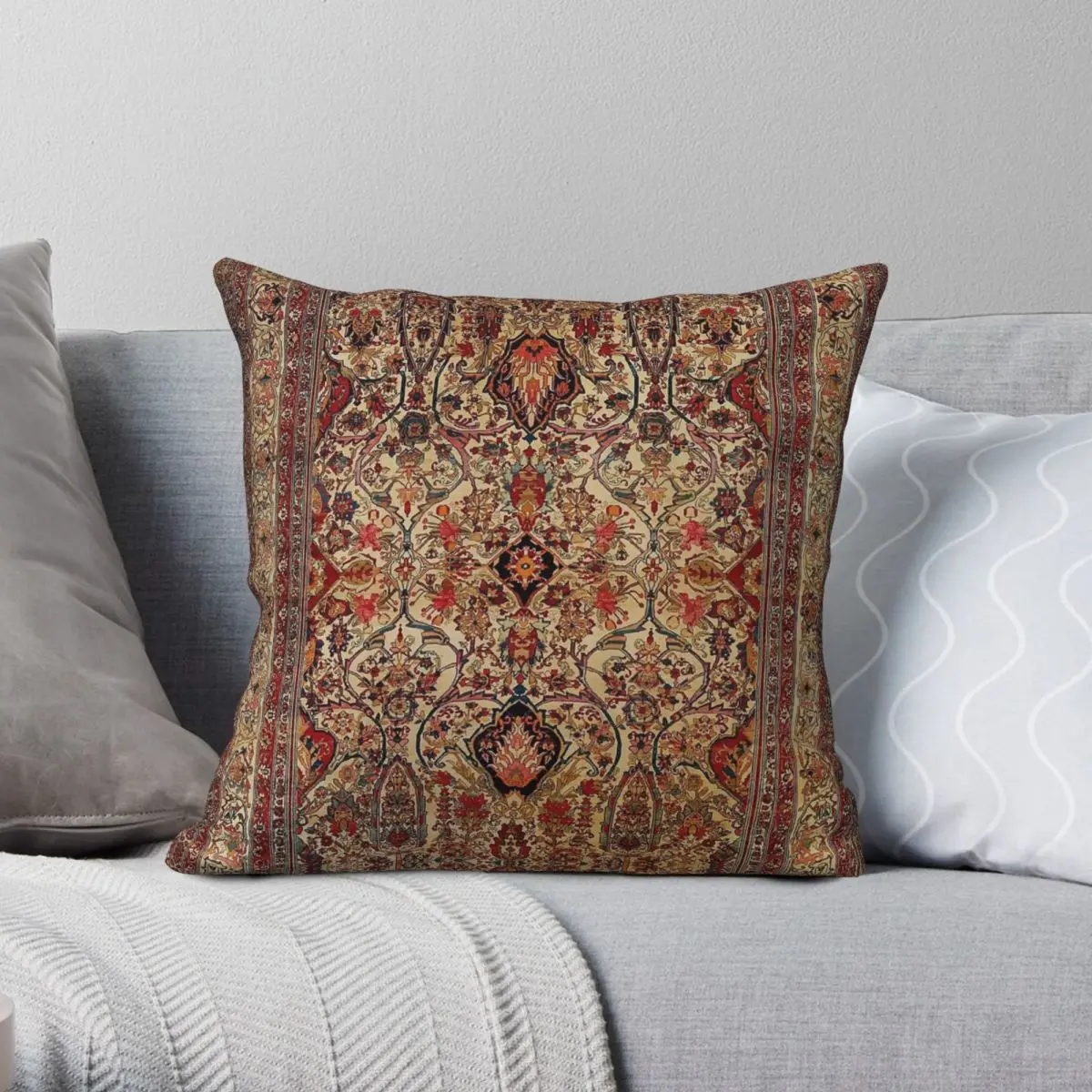 Lavar Kirman Persian Rug Square Pillowcase Polyester Linen Velvet Printed Zip Decor Car Cushion Case Wholesale