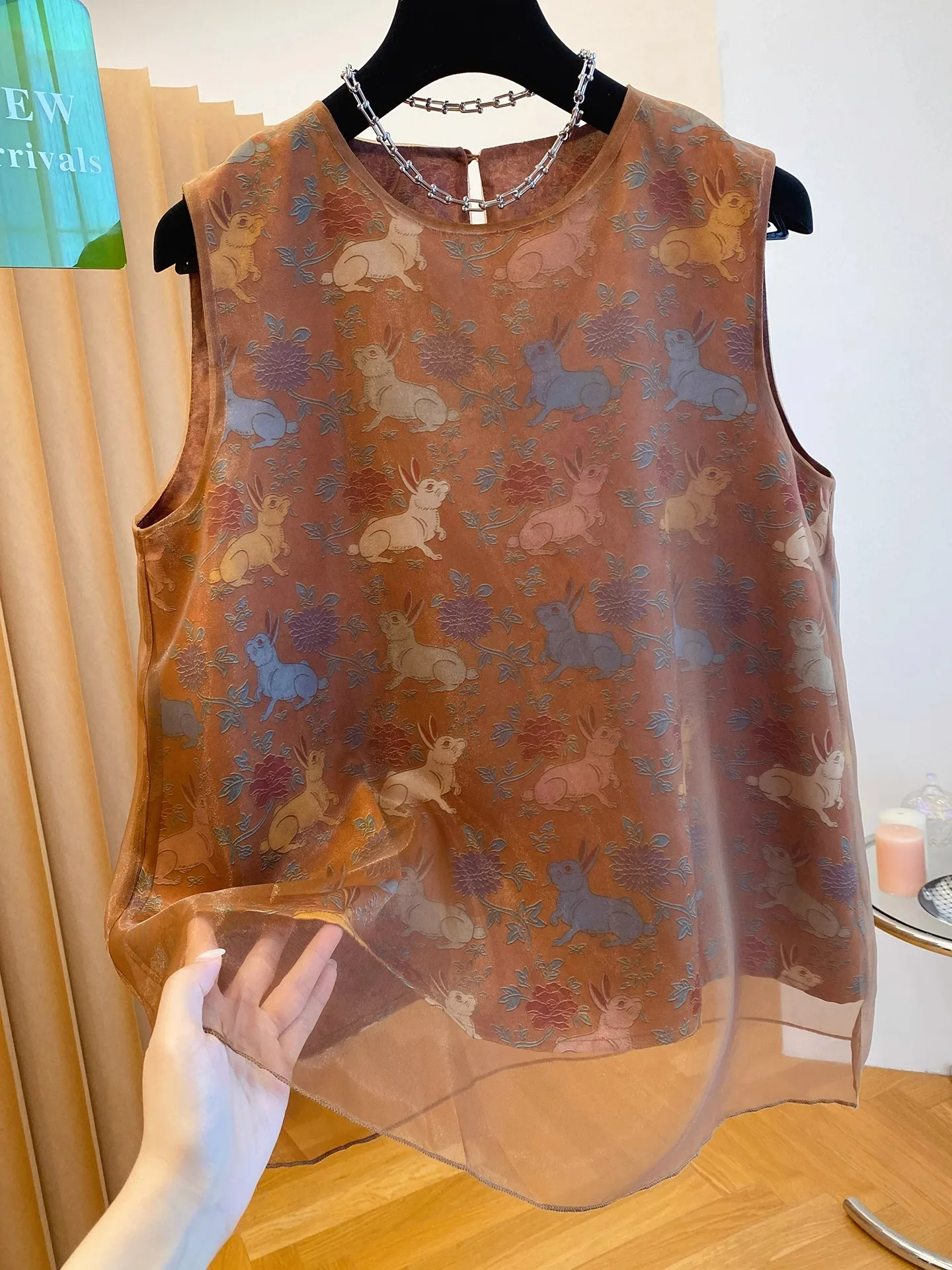 꽃 프린트 쉬폰 조끼 여성 레트로 중국 빈티지 민족 스타일 민소매 탑 오버 사이즈