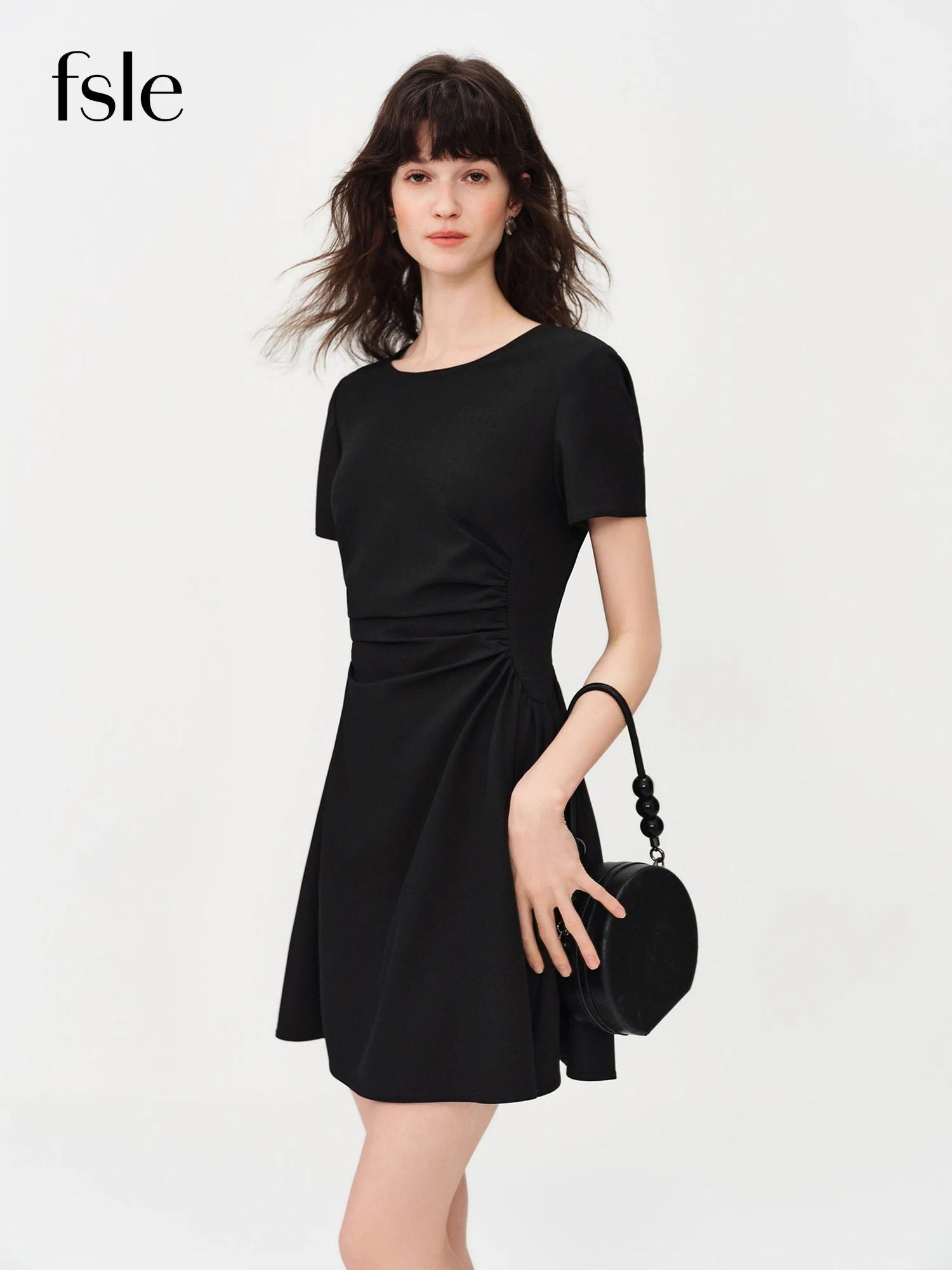 black midi bodycon dress short sleeve TA3 Notchy Long Sleeve Midi Dress - Contour Black/Oat - L main image 1