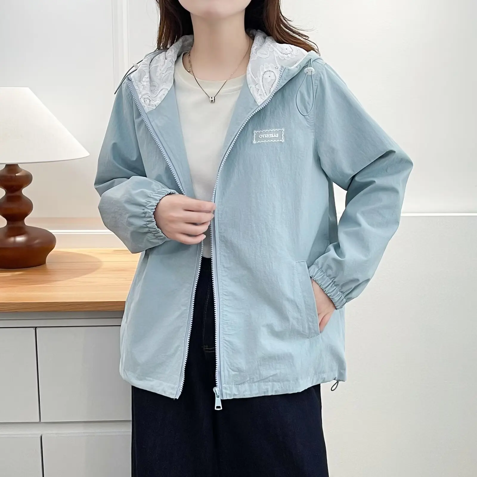 XXXXL Mode Plus Größe Damen Jacke Neue Herbst Spitze Patchwork Mit Kapuze Casual Mäntel 932